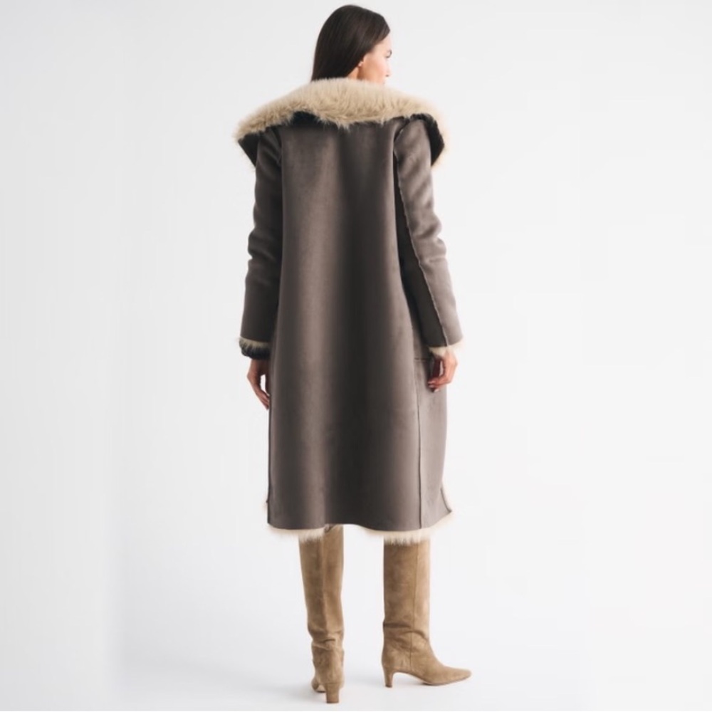 reversible vegan suede shearling long coat - Picture 3 of 13